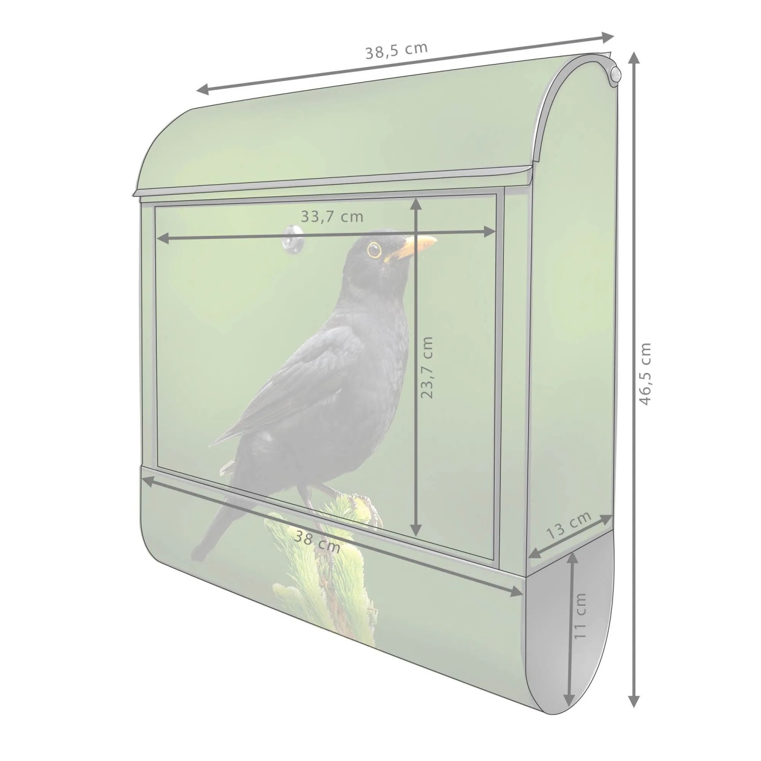 Banjado Design Briefkasten Schwarz Pulverbeschichtet 39x47x14cm 2 Schlüssel Mit Zeitungsfach Motiv Vogel Auf Tannenzweig_6