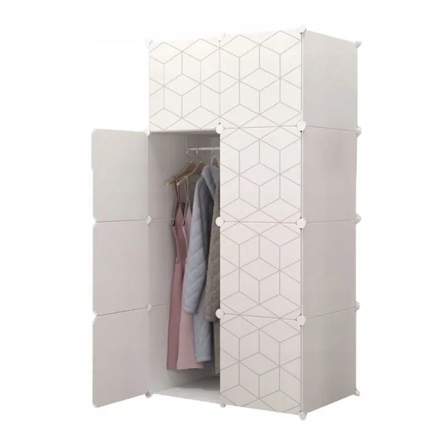 Rebiko Modularer Kleiderschrank Geometric Garderobe Organizer Weiß Groß Geräumig