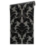 Barock Tapete in Silber, Schwarz und Grau mit Ornament Muster. Dekorative Vliestapete.