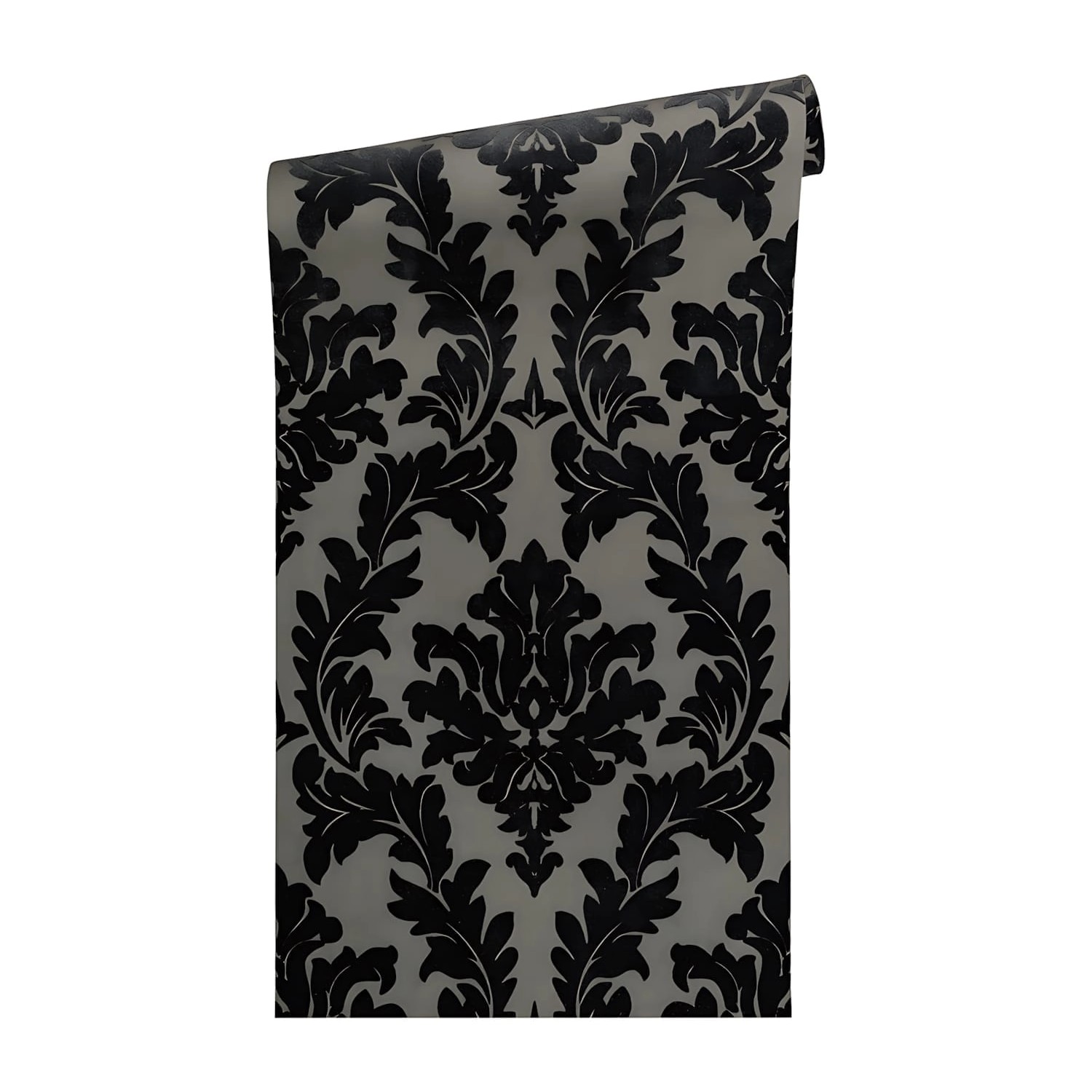 Barock Tapete in Silber, Schwarz und Grau mit Ornament Muster. Dekorative Vliestapete.