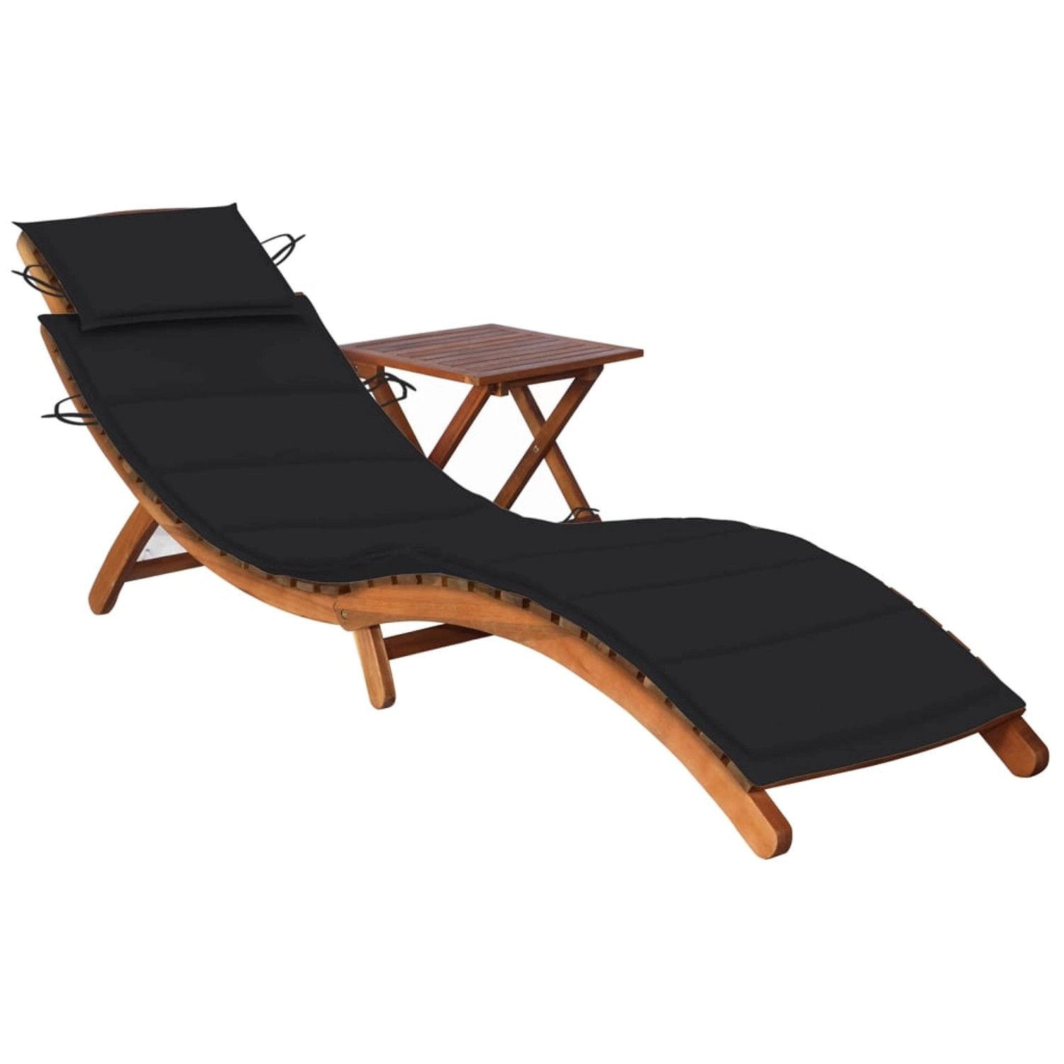 Thumbnail - vidaXL Sonnenliege mit Tisch und Auflage Massivholz Akazie Polsterfarbe  Schwarz