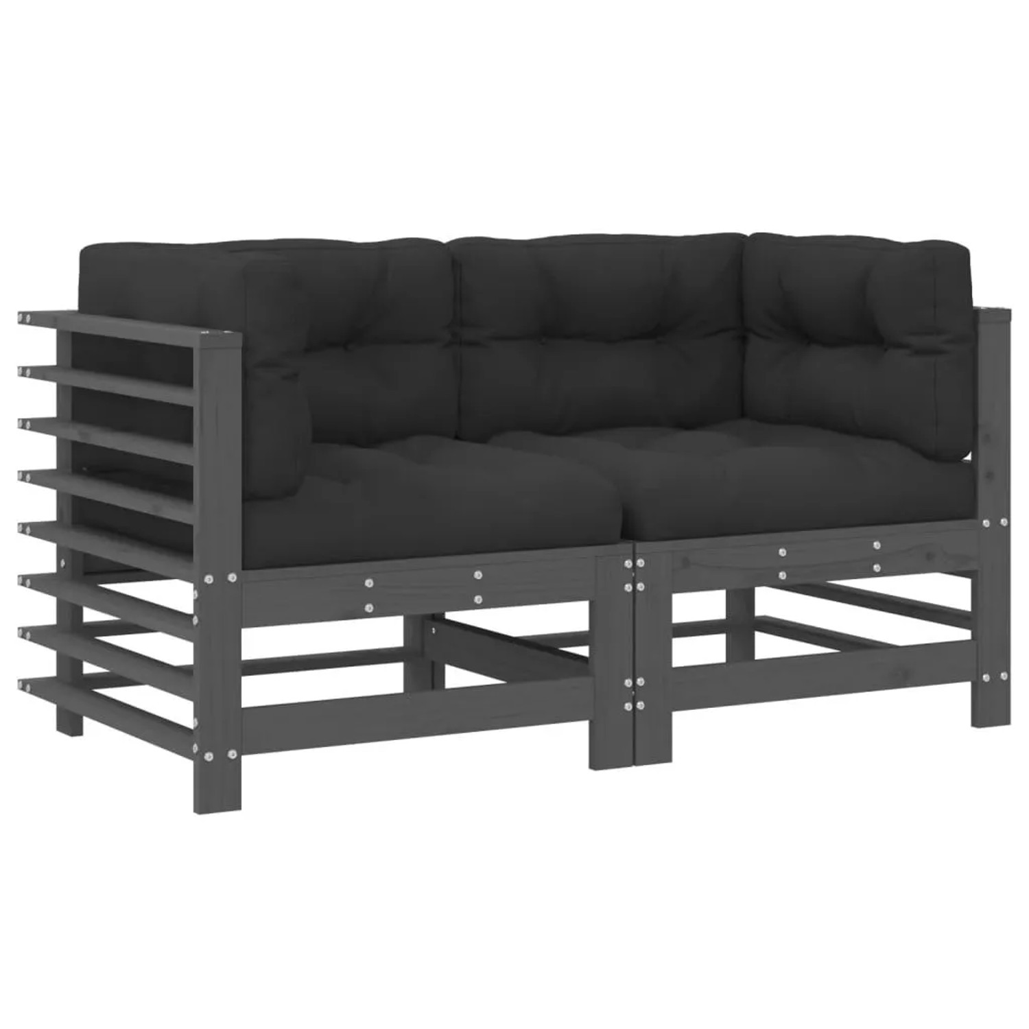 vidaXL Ecksofas mit Kissen 2 Stk Grau Massivholz Kiefer 825683