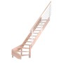 Rechts gewendelte, offene Holztreppe Mykonos Pro aus Buche mit Edelstahl-Geländer (weiß).