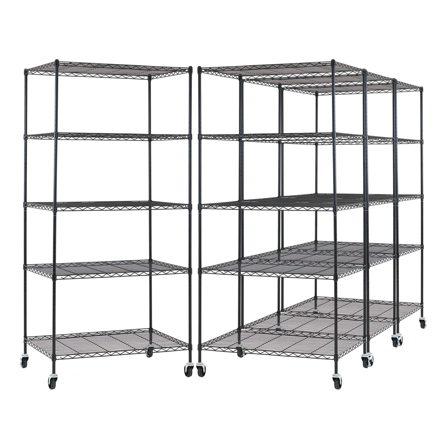 PROREGAL Mega Deal 4X Gitterregal HADES Mit Rollen & 5 Gitterböden Metall 180x90x60cm Fachlast 75kg Metallregal Schwarz  Küchenregal Aufbewahrung