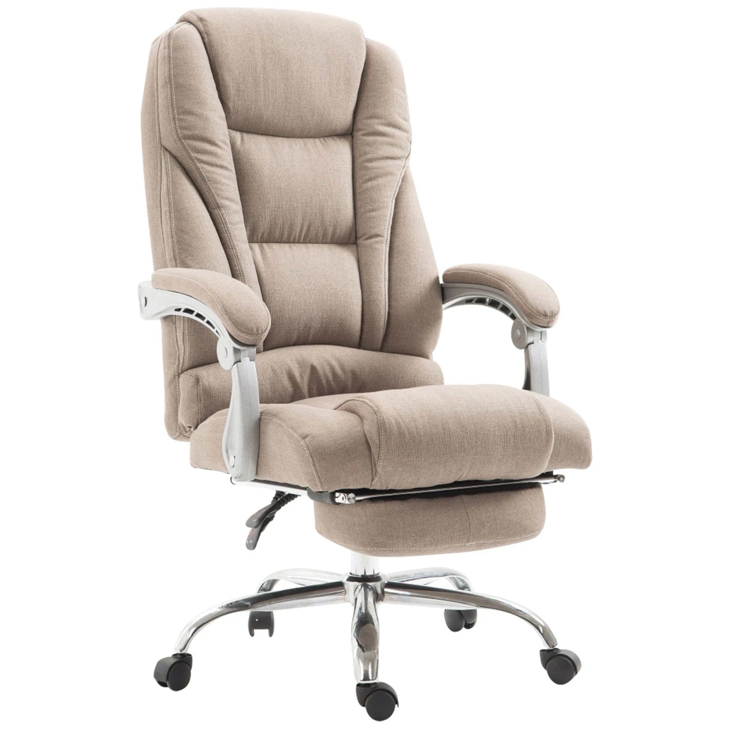 DELUKE Bürostuhl MIAMI Stoff 118x68x64 Taupe Stoff Metall In Chromoptik Gestell Ergonomische Bürostühle Homeoffice Stuhl