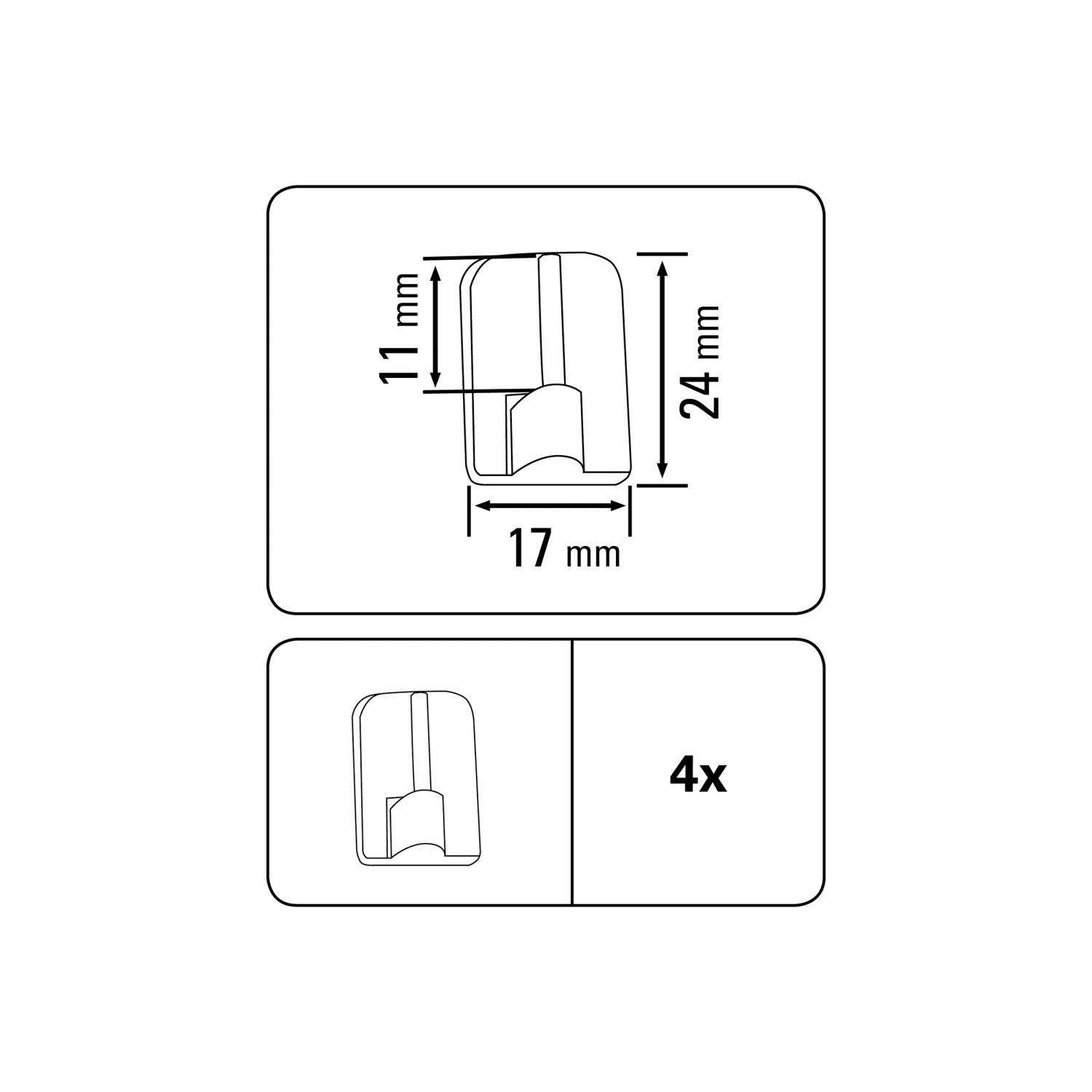 Gardinia Klebehaken für Vitragestangen, Ø 11mm, Weiß, 4er-Pack, Maße