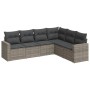 Graue 6-tlg. vidaXL Garten-Sofagarnitur aus Poly Rattan mit Kissen. Gartenmöbel für Terrasse und Garten.