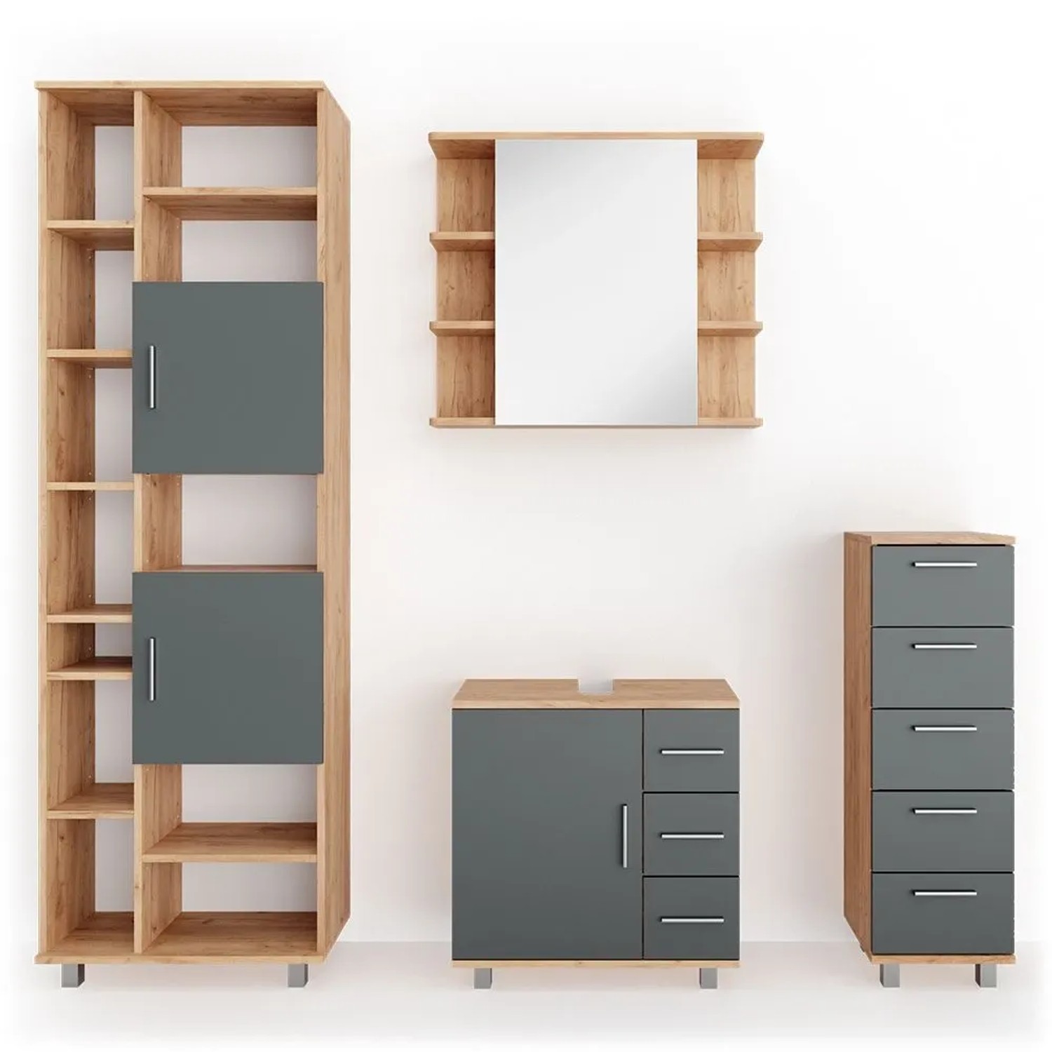 Vicco Badmöbel-Set Ilias Eiche 60 x 61 4-teilig