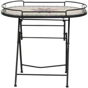 Rechteckiger Siena Garden Klapptisch, 41x68 cm, mit Mosaikmuster und schwarzem Stahlgestell.
