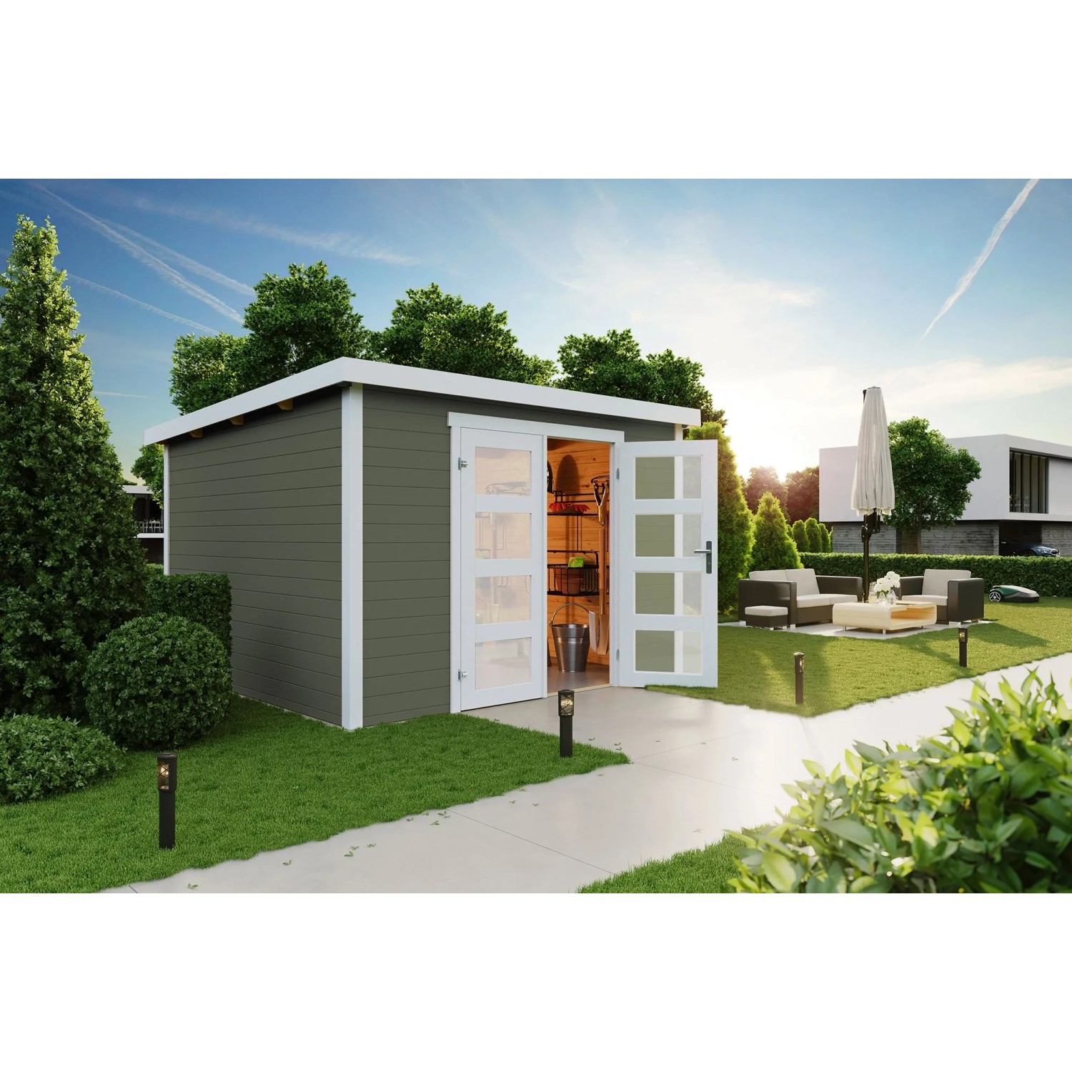 Lasita Gartenhaus Zambezi 6 Grau-Grün 300 cm x 250 cm