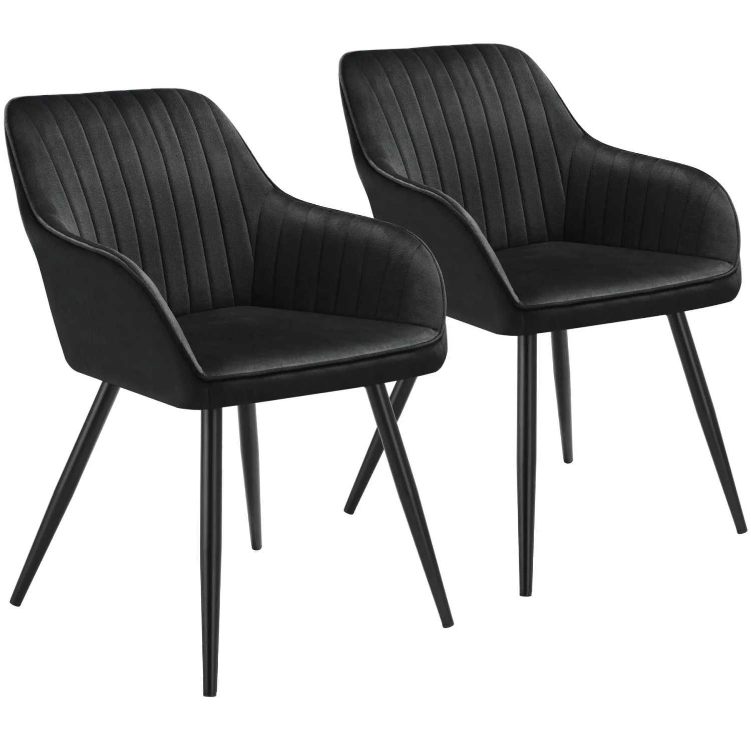 Tectake Esszimmerstuhl Marilyn Gepolstert  In Samtoptik  Gesteppt Durchgehende Lehne 2Er Set 62 x 58 x 82 cm Schwarz Schwarz