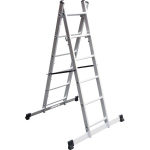 Leitergerüst mit 2x6 Sprossen, silberfarben, für vielseitige Anwendungen.