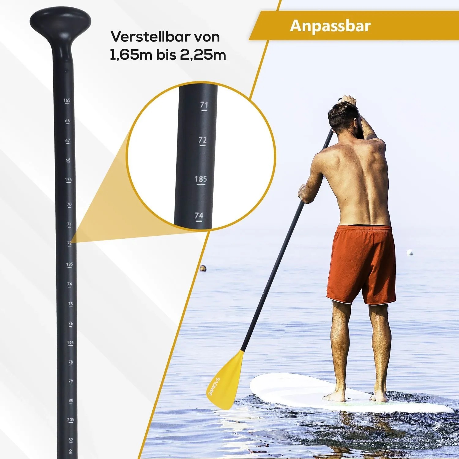 24Move Paddel Doppelpaddel 2in1 - SUP Stand Up Board- Kajak - Aluminium 230cm - Orange_6