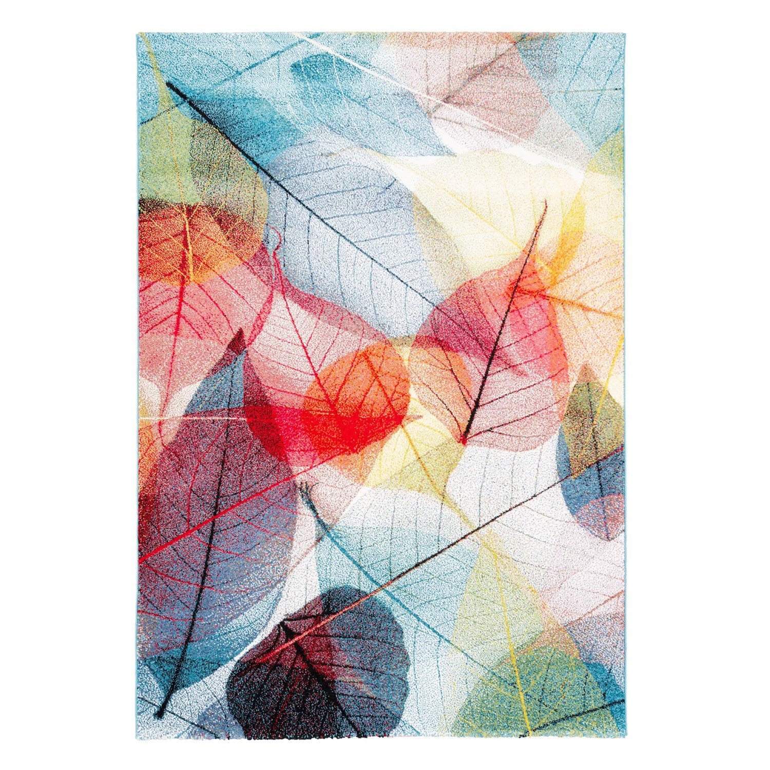 Bunter Designer Teppich Faro Tropical mit Blättern, 140x200cm. Kurzflorteppich für Wohnräume.