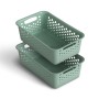 Zwei grüne ProHome Aufbewahrungskörbe (2L, 25x16 cm) aus Kunststoff, gestapelt.