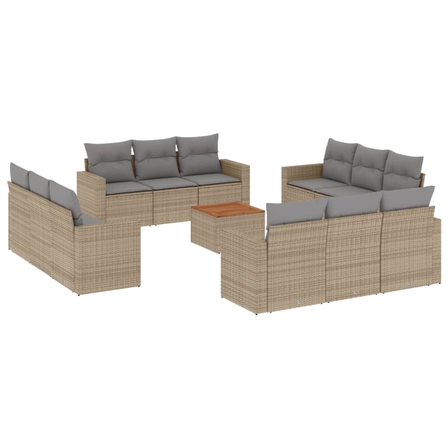 vidaXL 13-Tlg Garten-Sofagarnitur mit Kissen Beige Poly Rattan 3256388 günstig online kaufen