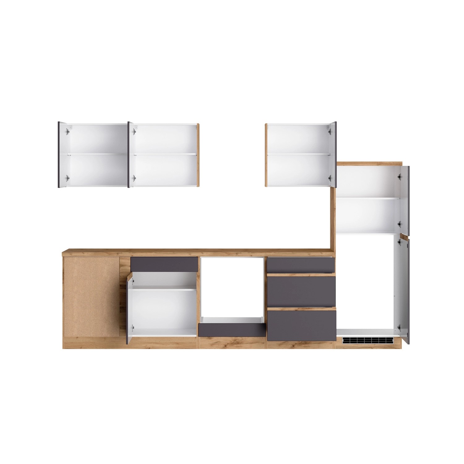 Held Möbel Winkelküche Turin, 240x300 cm, Graphit-Wotaneiche, ohne E-Geräte.