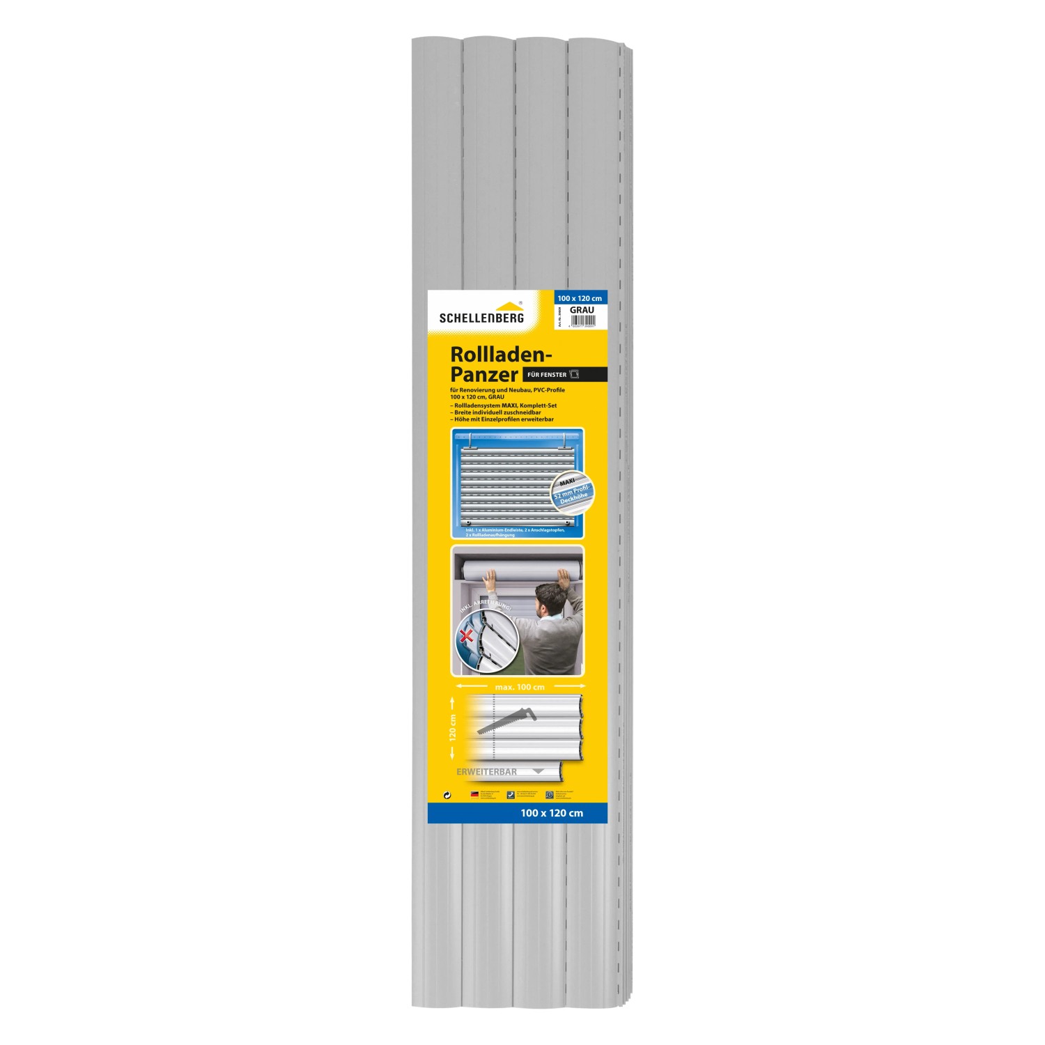 Schellenberg Rollladenpanzer Maxi, 120x100 cm, grau, aus PVC. Rollladen für Fenster und Türen.