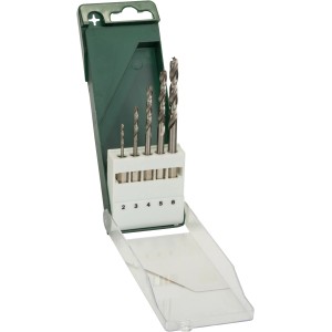 Bosch Holzbohrer-Set, 5-teilig mit 6,3 mm Sechskantschaft im grünen Kunststoffkoffer.