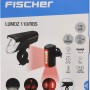 Fischer Fahrradbeleuchtung Set 110 Plus Twin Stop LED, bestehend aus Scheinwerfer und Rücklicht.
