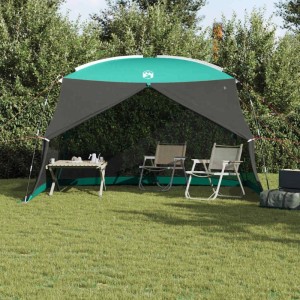 vidaXL Zelt mit Dach, meergrün, 380x380x225 cm, Polyester, mit Tisch und Stühlen im Garten.