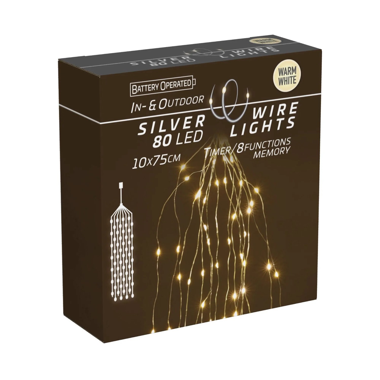 LED-Lichterkette Silberdraht 80 Warmweiße Mikro-LEDs 10 Stränge