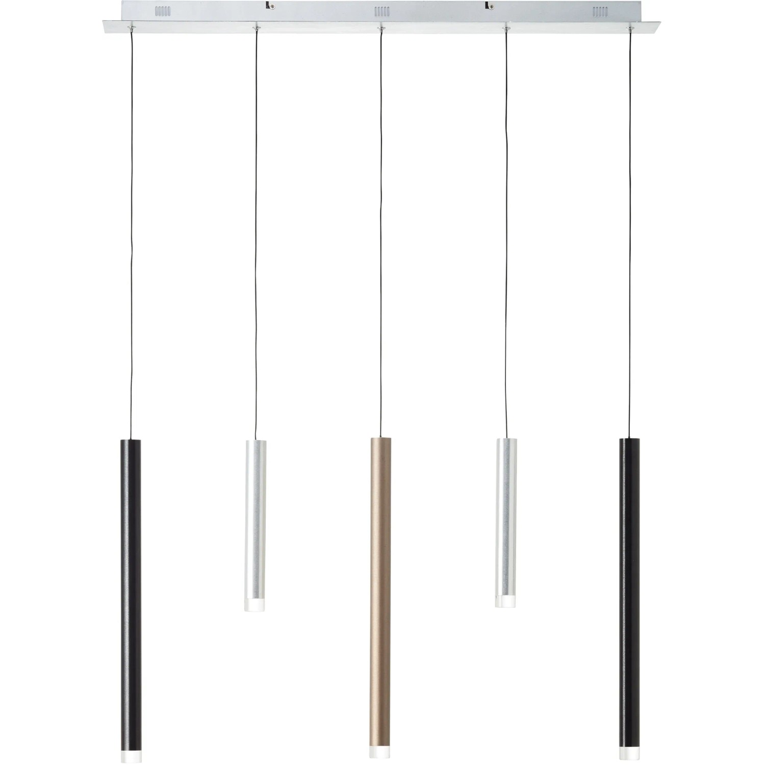 Moderne, braune 5er LED-Pendelleuchte Cembalo für Esszimmer und Wohnbereich.