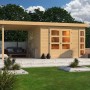 Karibu Holz-Gartenhaus Sölve mit Flachdach und Anbau, unbehandelt.