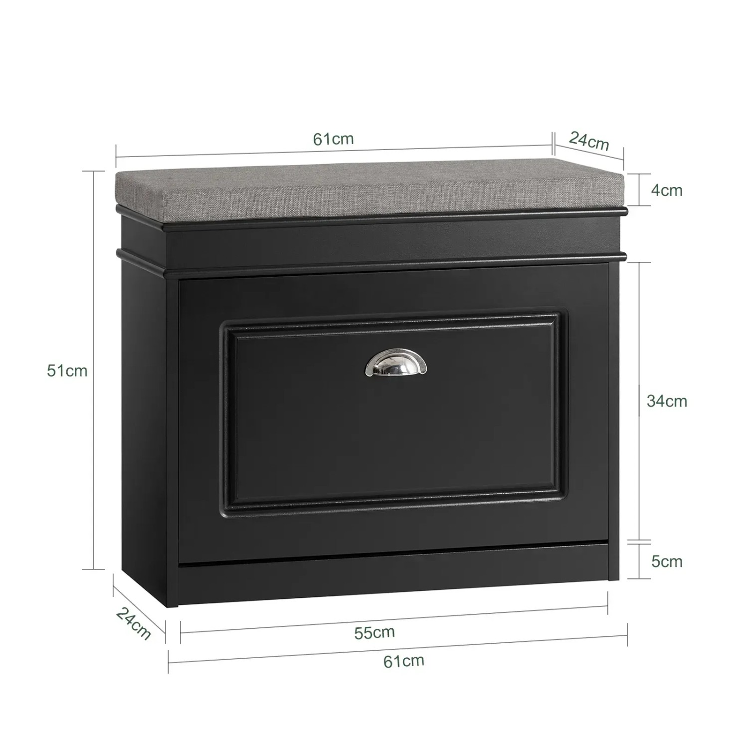 Schwarze SoBuy Schuhbank mit Sitzkissen und Klappe, ideal für Flur und Diele.