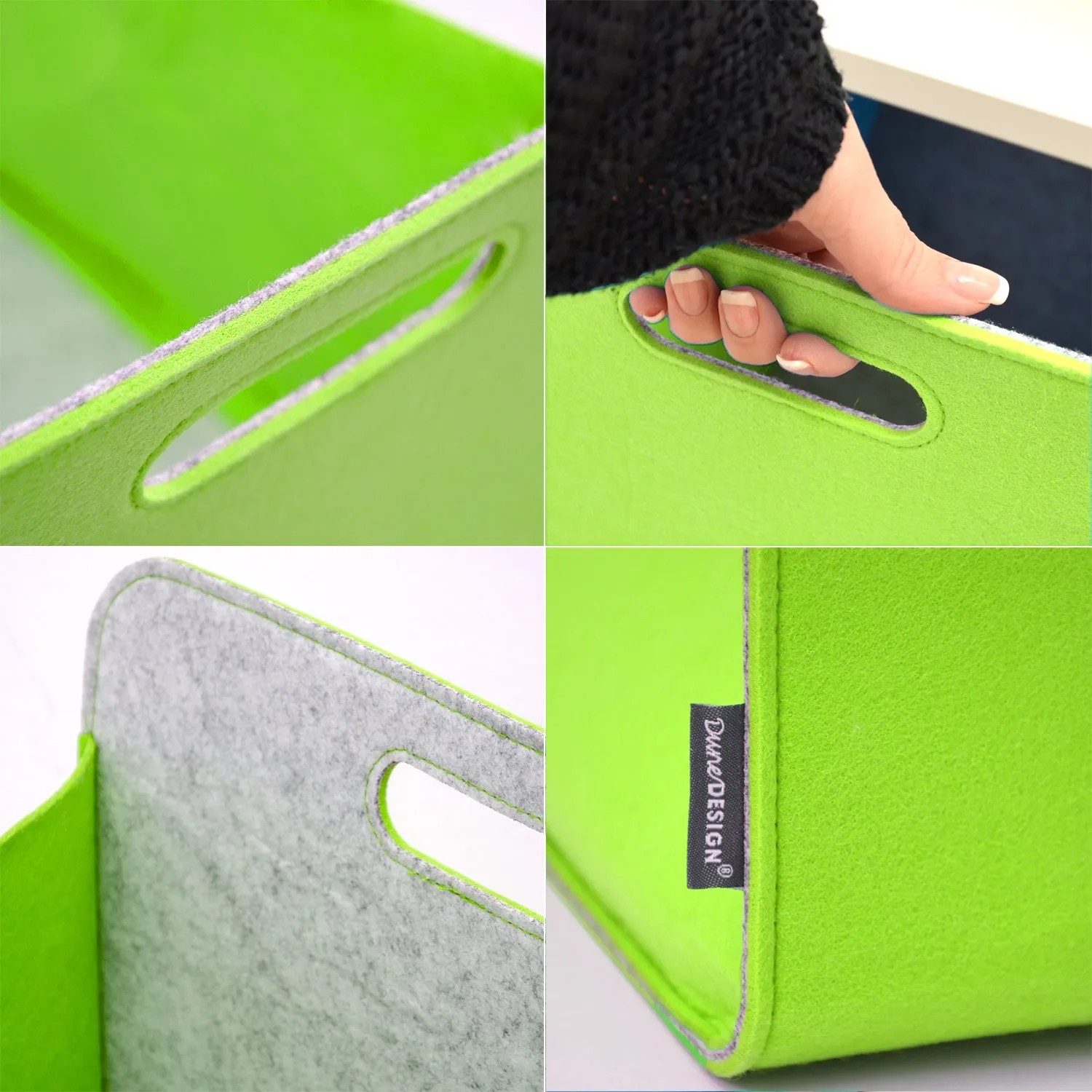 DuneDesign Aufbewahrungsbox 2er Set, apfelgrün, Filz, 33x38x33cm, passend für IKEA Regale.