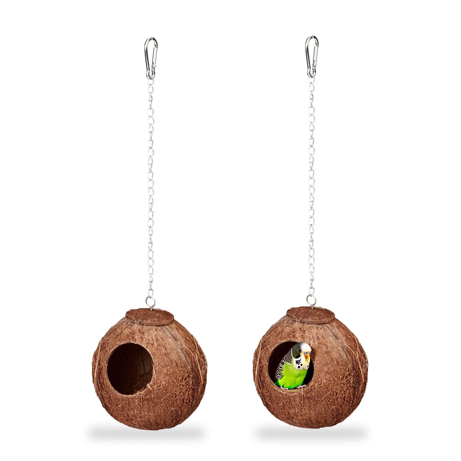 Relaxdays Vogelhaus 2er Set Kokosnuss Natur 14 cm x 12,5 cm x 12 cm 250 g