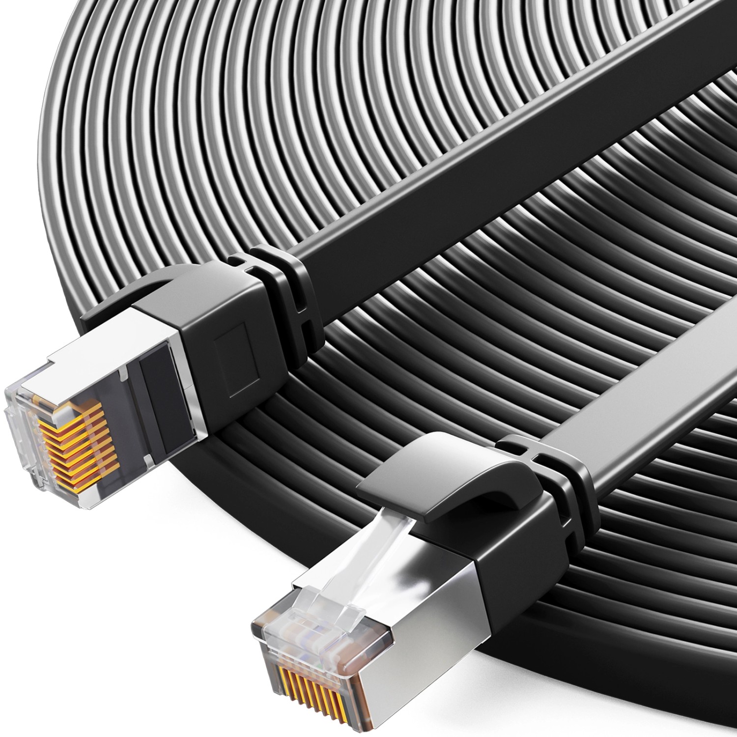 hb-digital LAN Kabel Flach CAT 7 Rohkabel Patchkabel CAT7 RJ45 U/FTP PVC 7.5m Schwarz