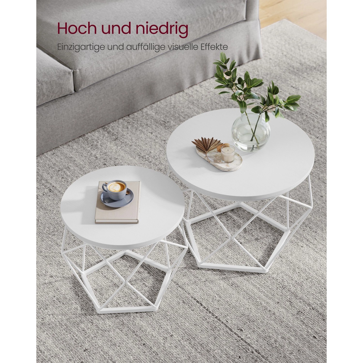vasagle couchtisch rund 2er set tischplatte abnehmbar weiß
