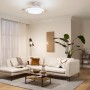 Weiße Philips LED Deckenleuchte Bliss mit Ventilator (Ø 106 cm) im Wohnraum.