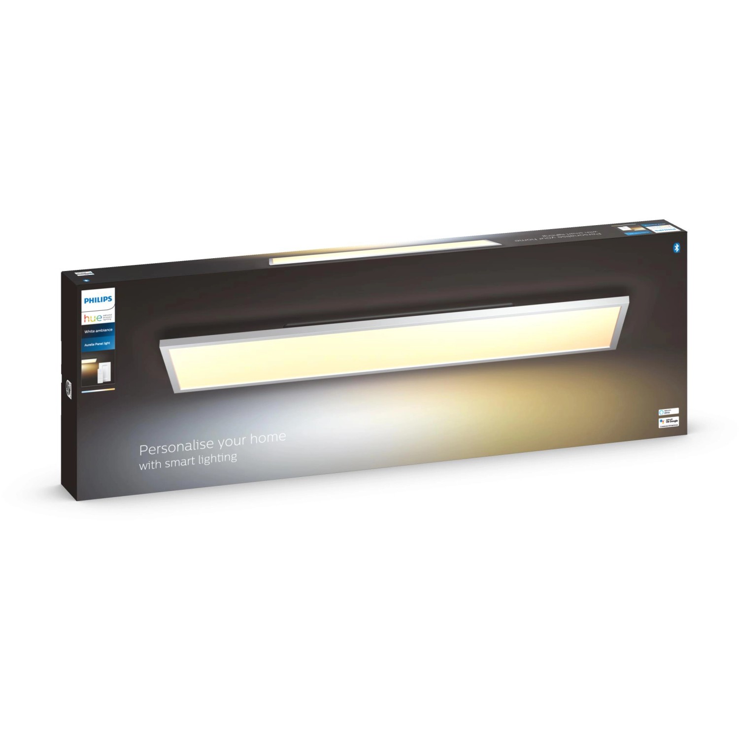 Verpackung der rechteckigen Philips Hue LED Deckenleuchte Aurelle, 120x30 cm, White Ambiance.