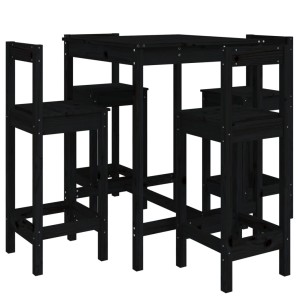 Schwarzes 5-tlg. Gartenbar-Set aus Kiefernholz. Bartisch mit 4 Barstühlen.