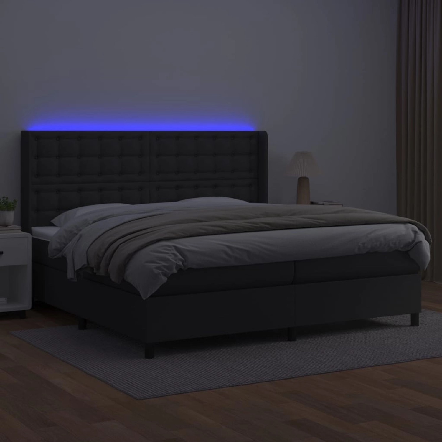 vidaXL Boxspringbett mit Matratze & LED Schwarz 200x200 cm Kunstleder 31394 günstig online kaufen