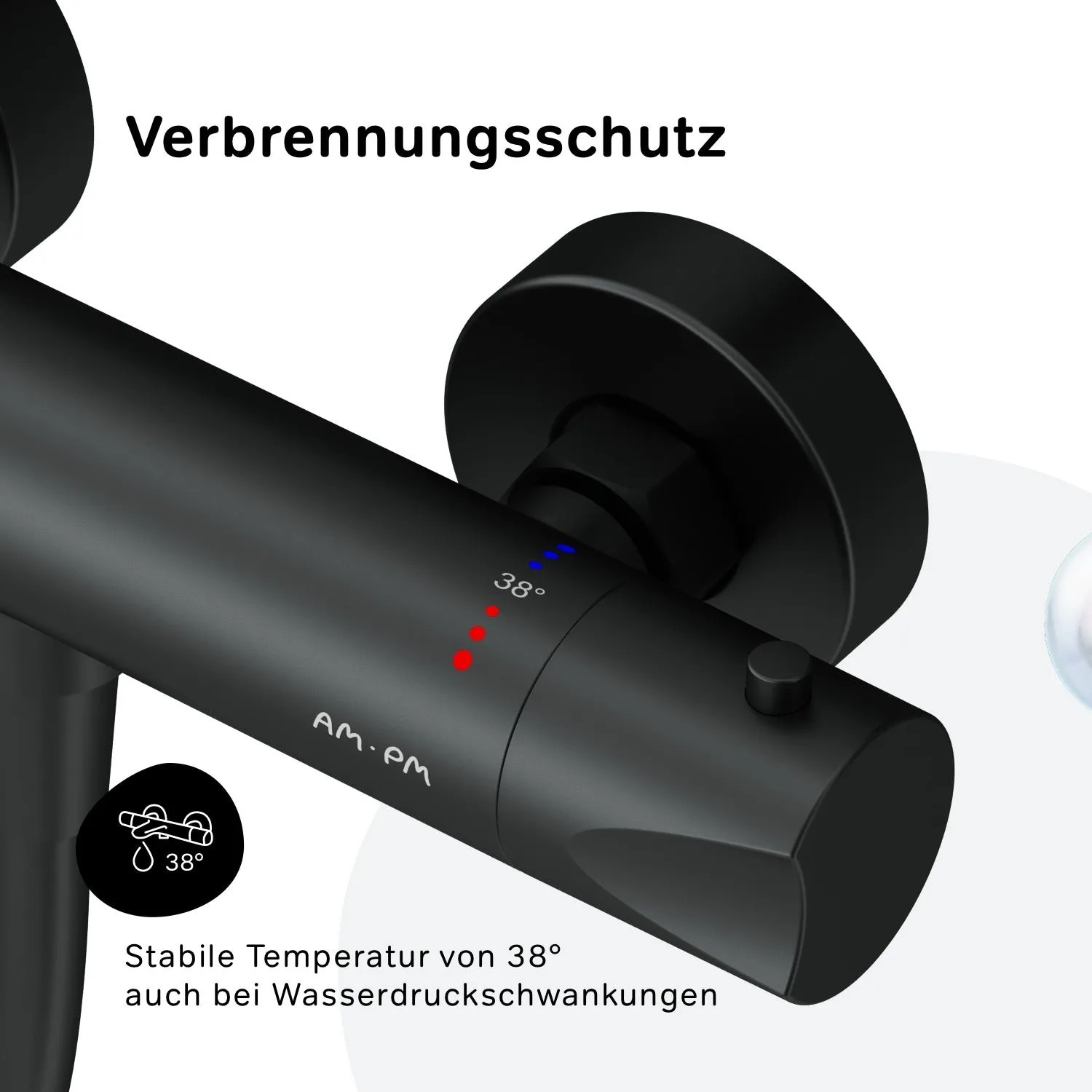 AM.PM Duscharmatur-Set Hit Schwarz: Thermostatarmatur mit 38°C-Sperre für sicheres Duschen.