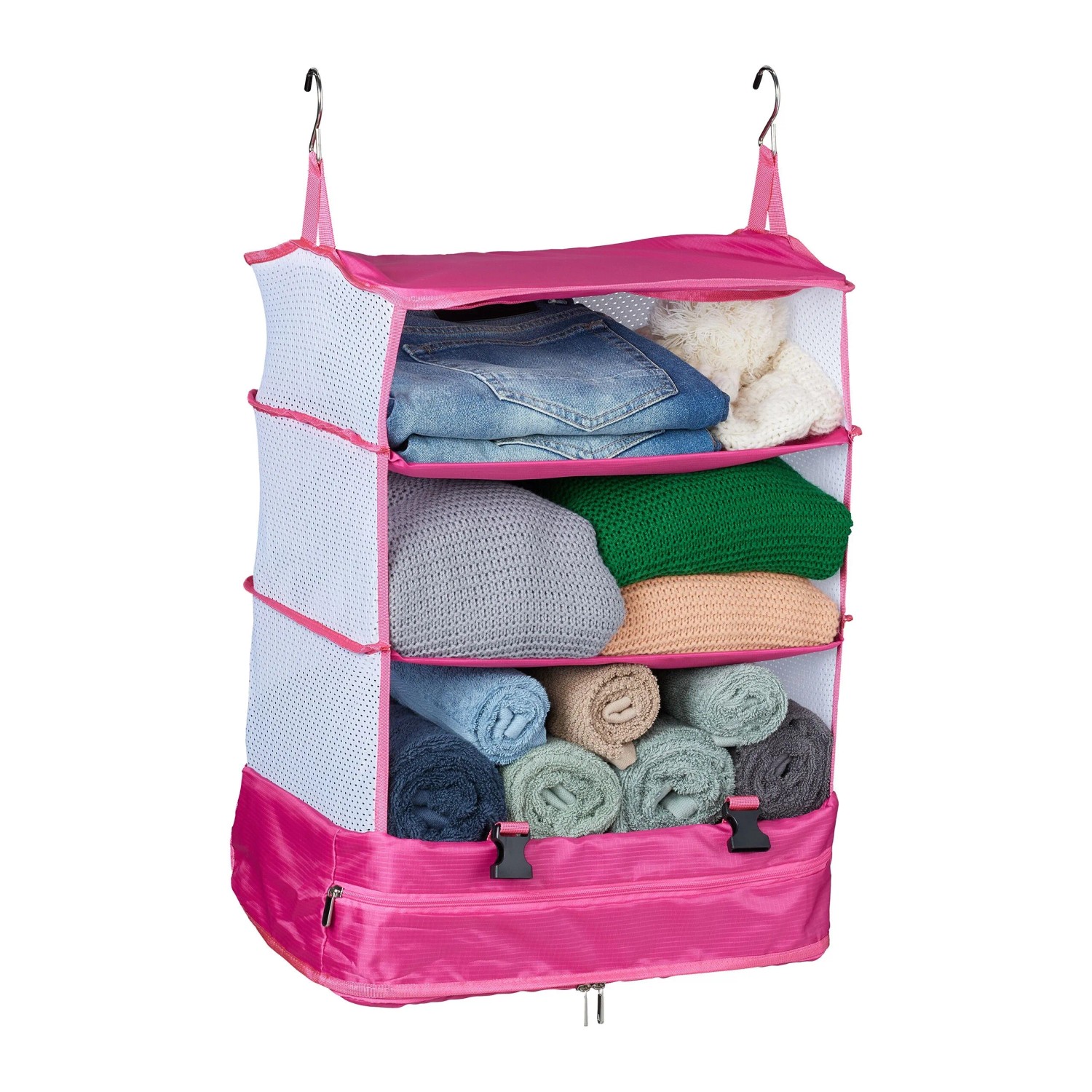 Relaxdays Gepäck-Organizer zum Hängen 4 Fächer Polyester Rot Faltbar 55 cm x 44 cm x 30 cm 0,8 kg