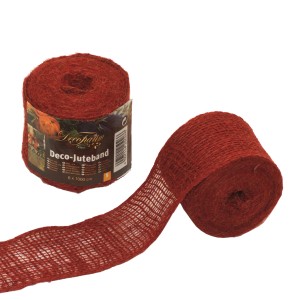Rolle Videx Garden Juteband in Rot, 6 cm breit, 10 m lang, für Garten und Deko.