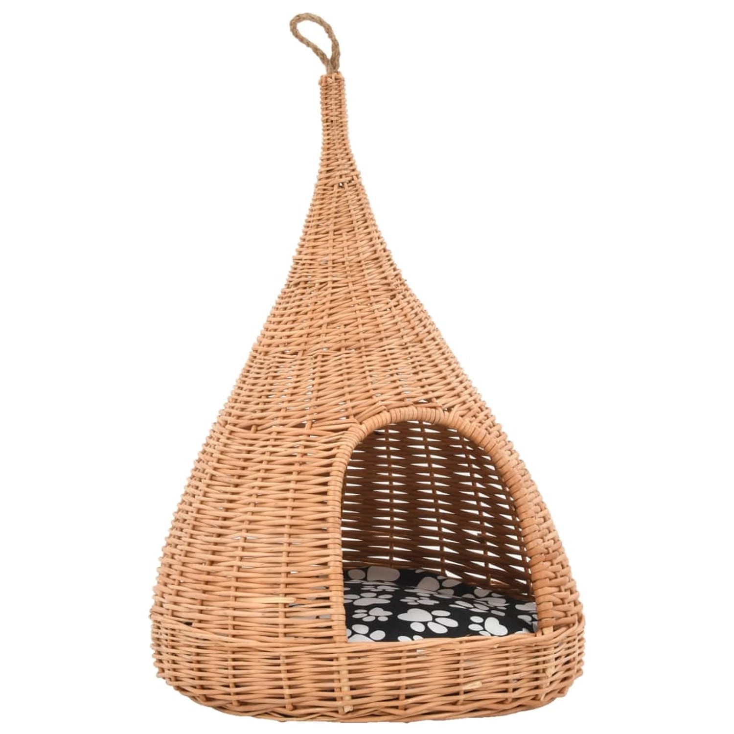 vidaXL Katzenhaus mit Kissen 40x60 cm Naturweide Tipi