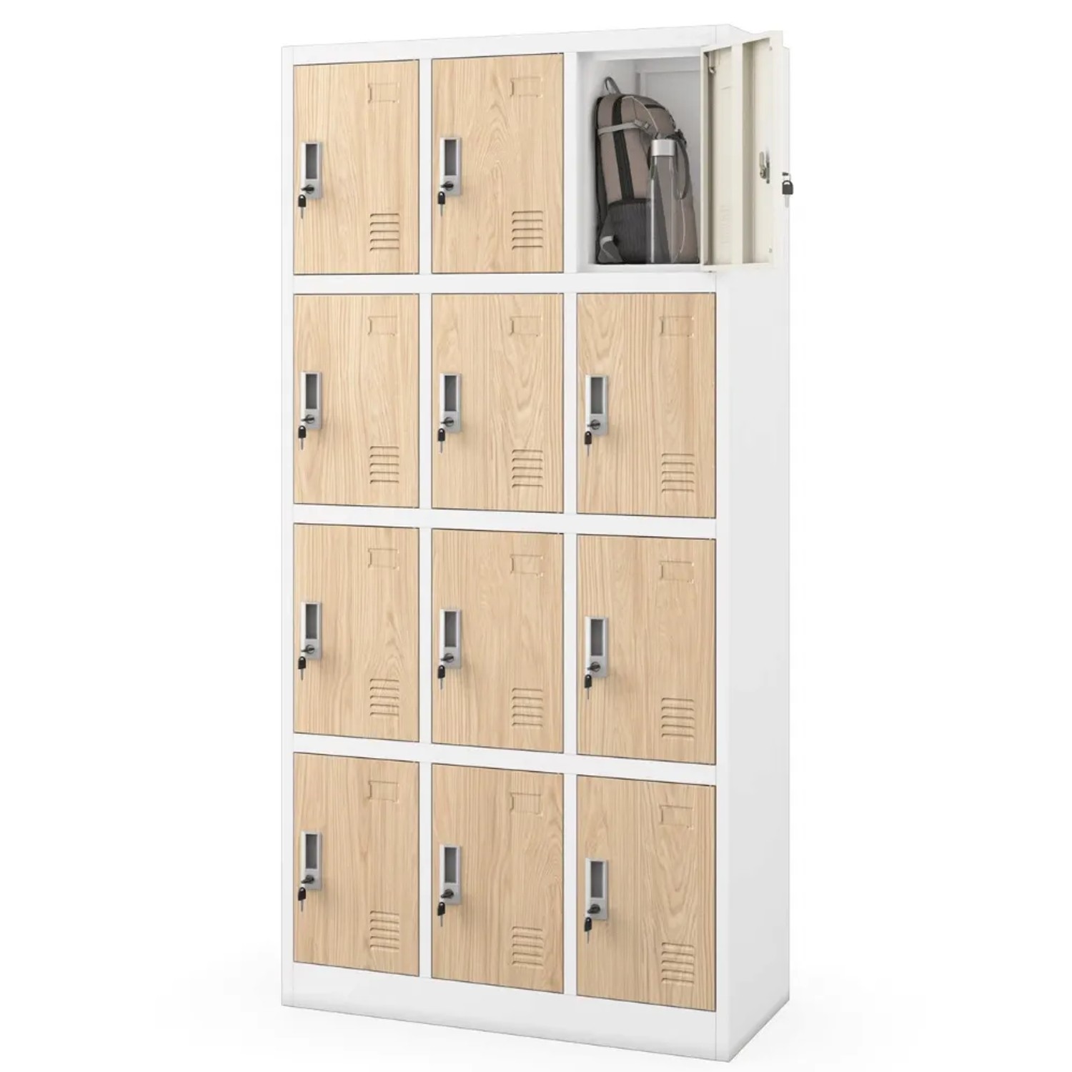 DELUKE Schließfachschrank Spind BERN 12 Fächer 185 x 90 x 40 cm Weiß-Sonoma Eiche