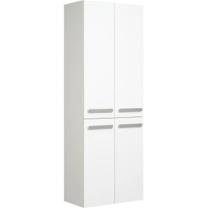 Pelipal Bad-Hochschrank Serie 4005, Weiß Hochglanz, 168x60x33cm, mit vier Türen und silbernen Griffen.