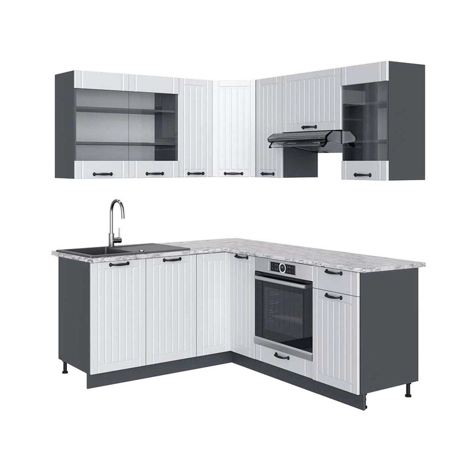 Vicco Fame-Line Eckküche Weiß Landhaus/Anthrazit 160 x 190 cm AP Marmor günstig online kaufen