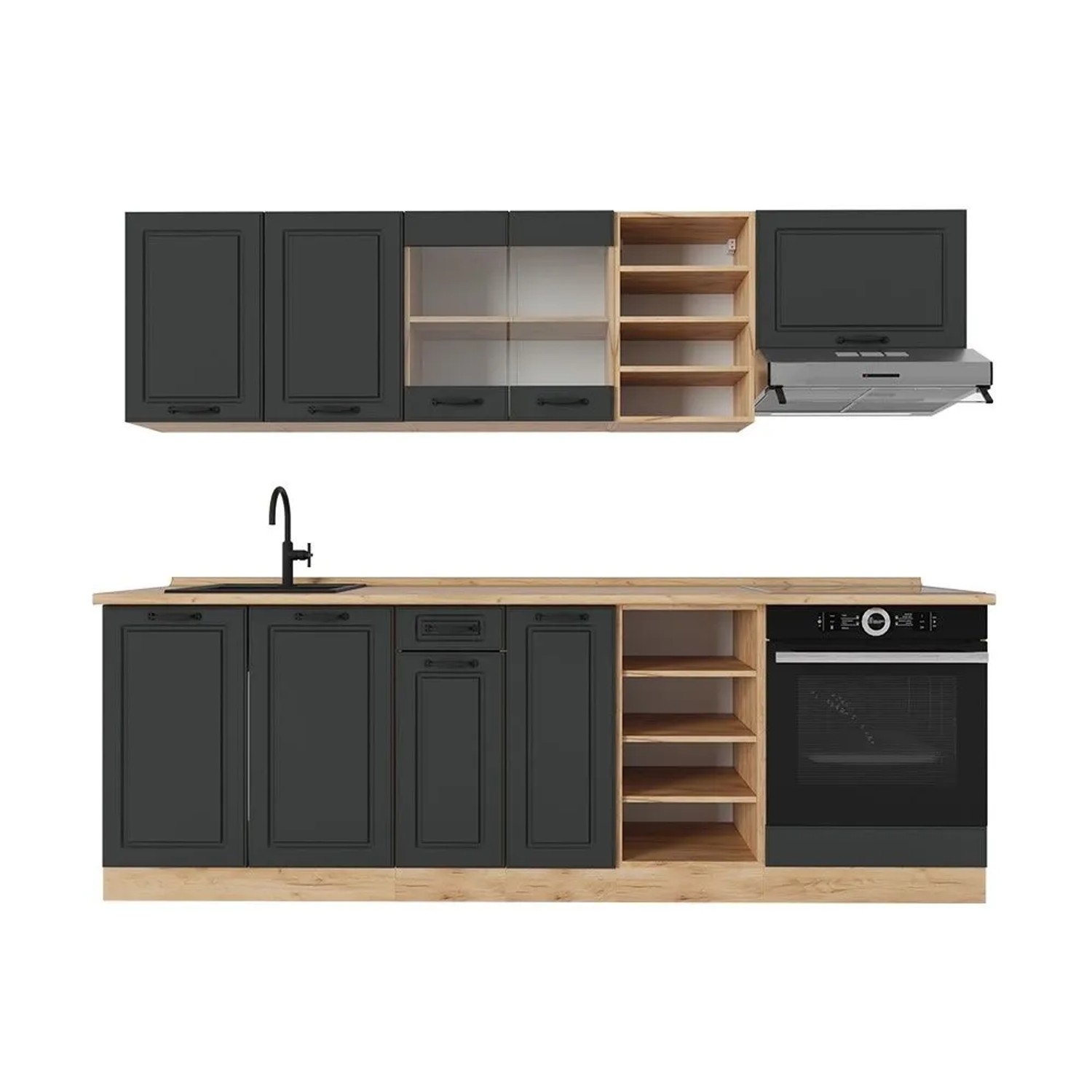 Vicco R-Line Küchenzeile Anthrazit Landhaus Goldkraft Eiche 240 cm ohne Arbeitsplatte ohne E-Geräte