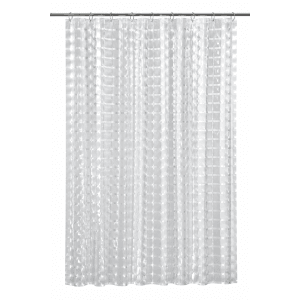 Transparenter Euroshowers Duschvorhang 3D EVA 180x200 cm mit modernem Karo-Muster, hängt an Stange.