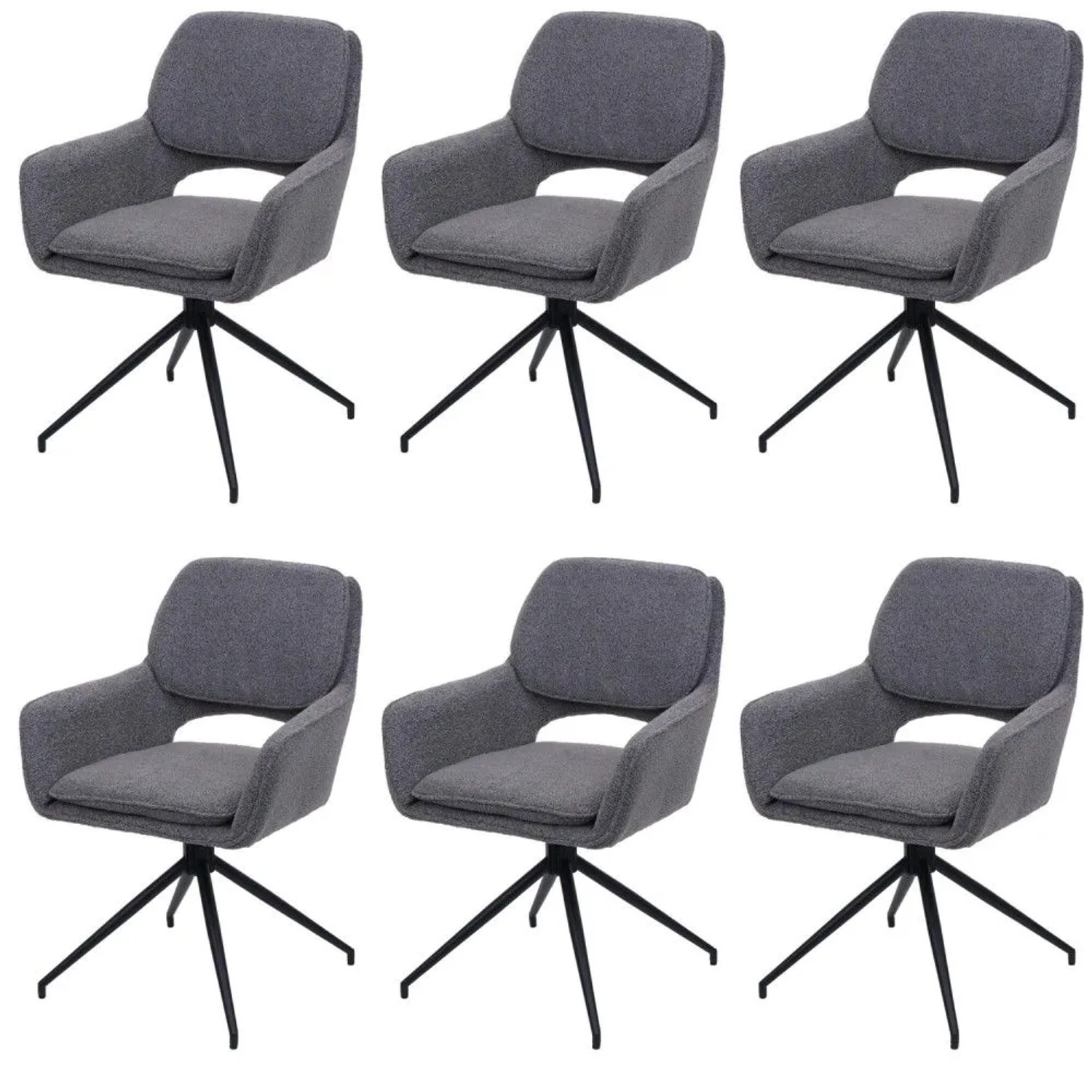 MCW Esszimmerstuhl N74 6er-Set Stoff Boucle 540g/m² Grau
