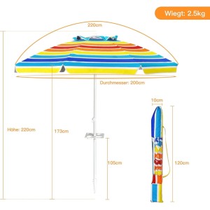 COSTWAY Sonnenschirm, 200 cm, bunt gestreift, mit Getränkehalter und Tragetasche.