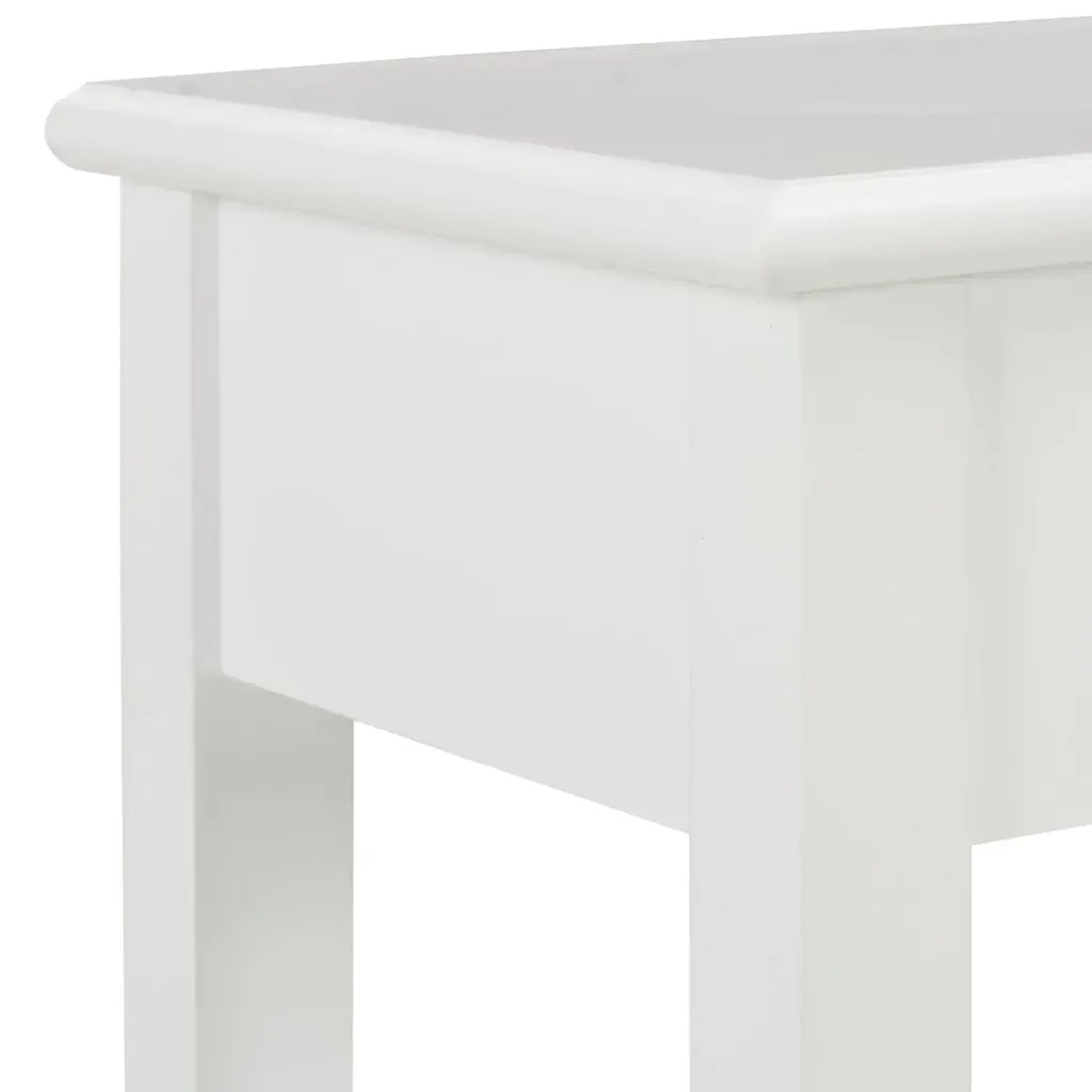 Detailansicht: Weißer Konsolentisch aus Holz (vidaXL), Tischplatte und Schublade.