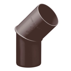 Dunkelbrauner Inefa Fallrohrbogen 45 Grad aus PVC. Für Dachentwässerung und Kunststoff-Dachrinnen.